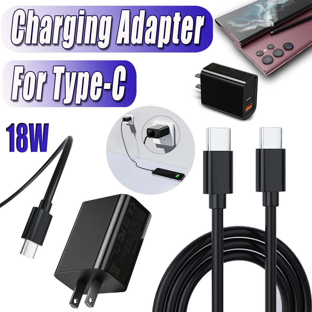 18W Super Fast USB-C Wall Charger & 3ft Cable For LG Stylo 5 Plus /5v /5x /6 /7