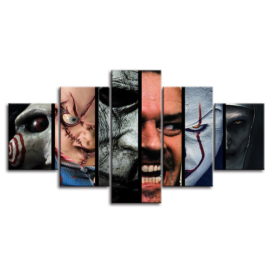 Horror Movie Scary Character Movies Poster Canvas Prints Painting Wall Art 5PCS