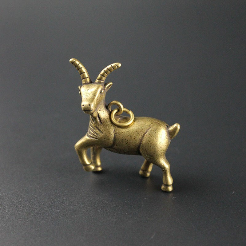 Pure Brass Goat Statue Keychain Pendant Sheep Figure Miniature Tea Pet Ornament
