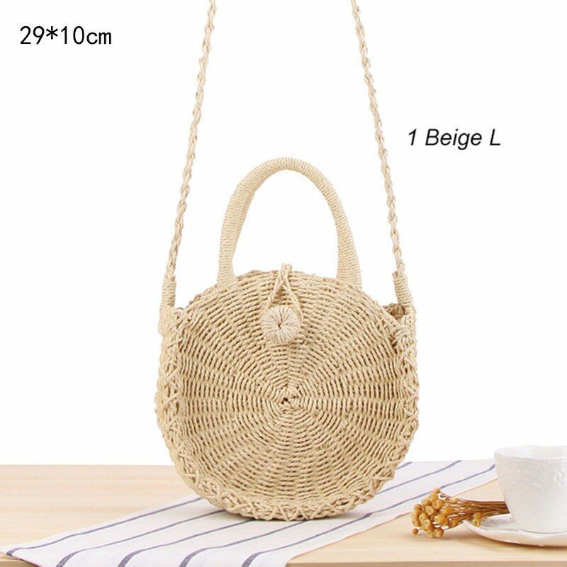 Straw Bag Round Woven Handmade Summer Polyester Crossbody Shoulder Bag Polyester