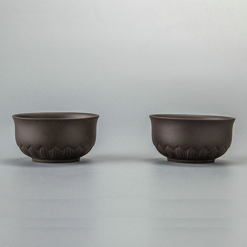 2Pcs Lot Real Yixing Zisha Tea Cup 60Ml Carved Cup of Tea Purple Clay Tea Cups