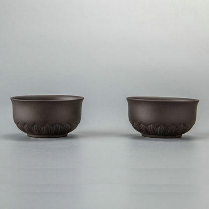 2Pcs Lot Real Yixing Zisha Tea Cup 60Ml Carved Cup of Tea Purple Clay Tea Cups
