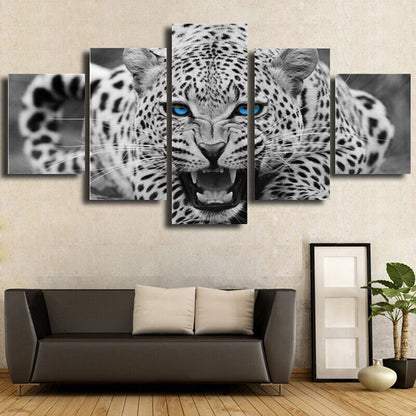 5 Pieces Canvas Wall Art Poster and Print Living Room Leopard No Framed