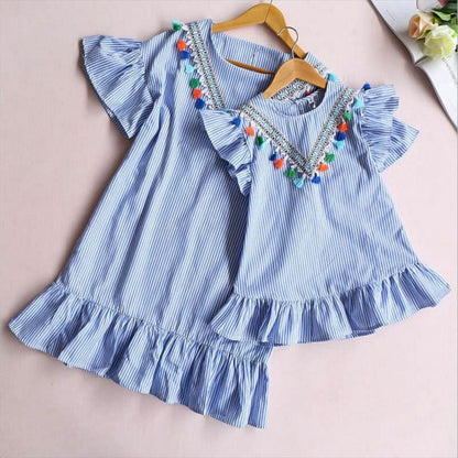 Matching Clothes Newborn Baby Girl Family Mom Daughter Dress Nine Quarter Stripe