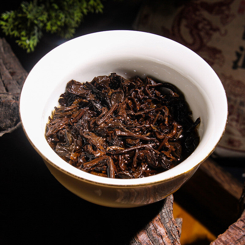 357g Yunnan Pu'er Ripe Tea Cake Menghai Ancient Golden Bud Ripe Tea Cake Ripe Pu
