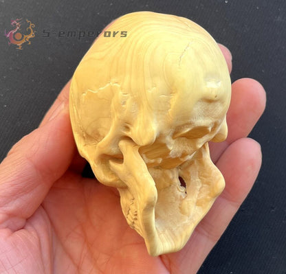 Boxwood Carved Skull Statue Hand Carving Wood Art Sculpture Decor