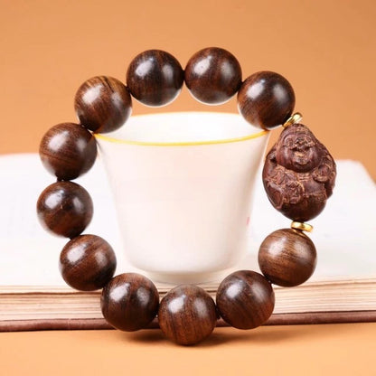 20mm New Natural Agarwood Handcarved Bracelet Prayer Beads Buddhism Amulet