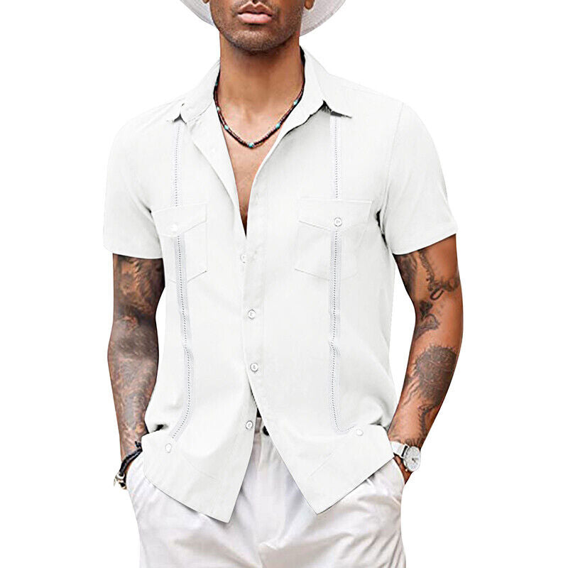 Men T-shirt Short Sleeve Tops Blouse V Neck Casual Shirts Baggy Beach Fashion ⊰