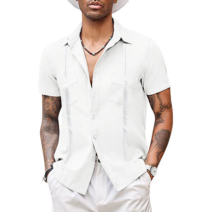 Men T-shirt Short Sleeve Tops Blouse V Neck Casual Shirts Baggy Beach Fashion ⊰