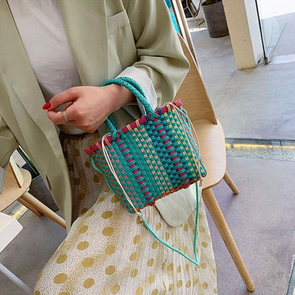 Handmade Shoulder Bag Plastic Woven Small Handbag Rattan Straw Crossbody Purse