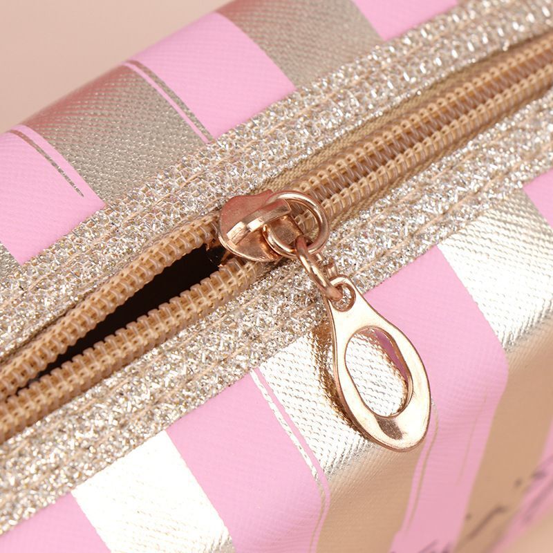 Stripe Makeup Case Pouch Octagonal Storage Bag Handbag Toiletry Travel Organizer