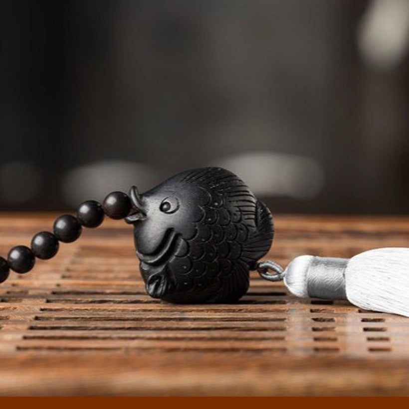 Ebony Fish Car Pendant "Year after Year Surplus" Luxury Rearview Mirror Charm