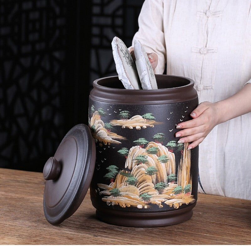 True Yixing Zisha Purple Clay Tea Canister For Tea Cake Large Jar Sealed Lid New