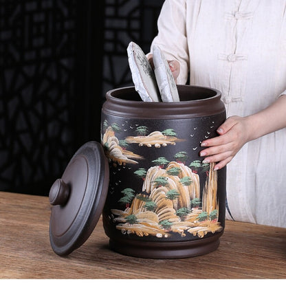 True Yixing Zisha Purple Clay Tea Canister For Tea Cake Large Jar Sealed Lid New