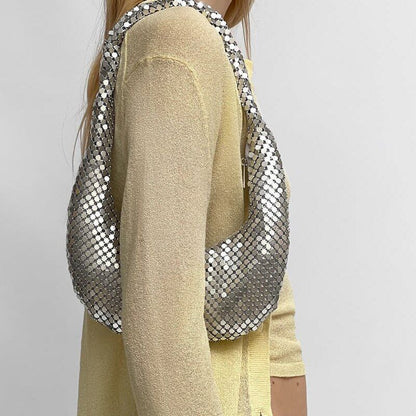 Mesh Shoulder Bags Silver Handbag Hobos Purse Small Underarm Bag 25.5*21.5*2 CM