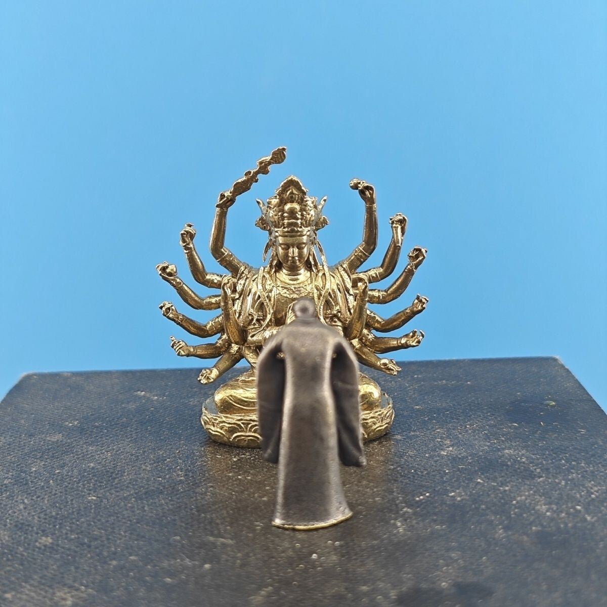 Solid Brass Monk Bodhisattva Small Statue Micro Landscape Bonsai Rockery Decor