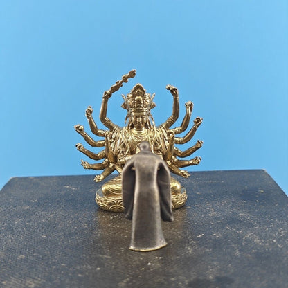 Solid Brass Monk Bodhisattva Small Statue Micro Landscape Bonsai Rockery Decor