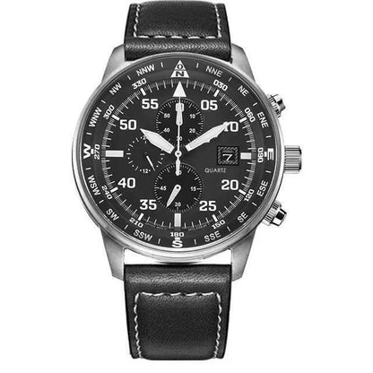 Men's Aviator Chronograph Black Dial Eco-drive Watch New Free Fast Shipping