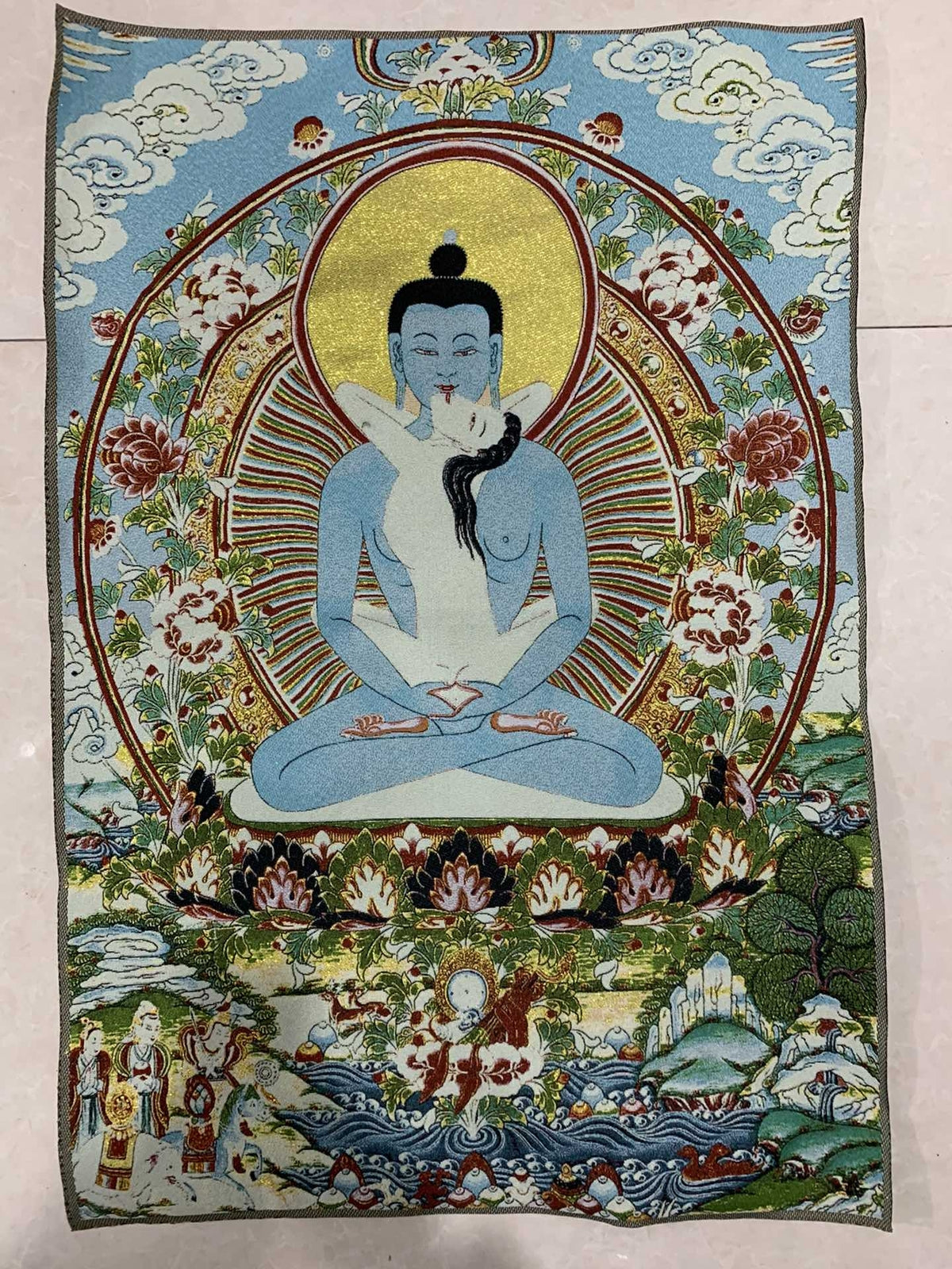 36" Tibet Tibetan Cloth Silk Samantabhadra Kuntuzangpo Adibuddha Tangka Thangka