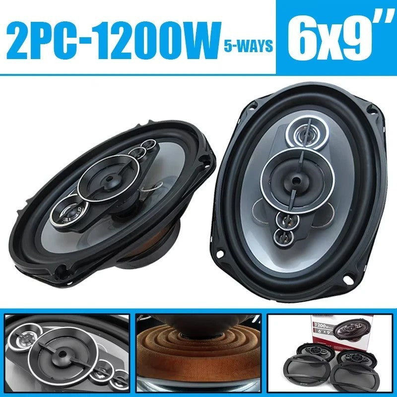 2PCS 6X9 Inch(2X1200W) 2400W 5 Way Car Audio High Fidelity Full Frequency Coaxil