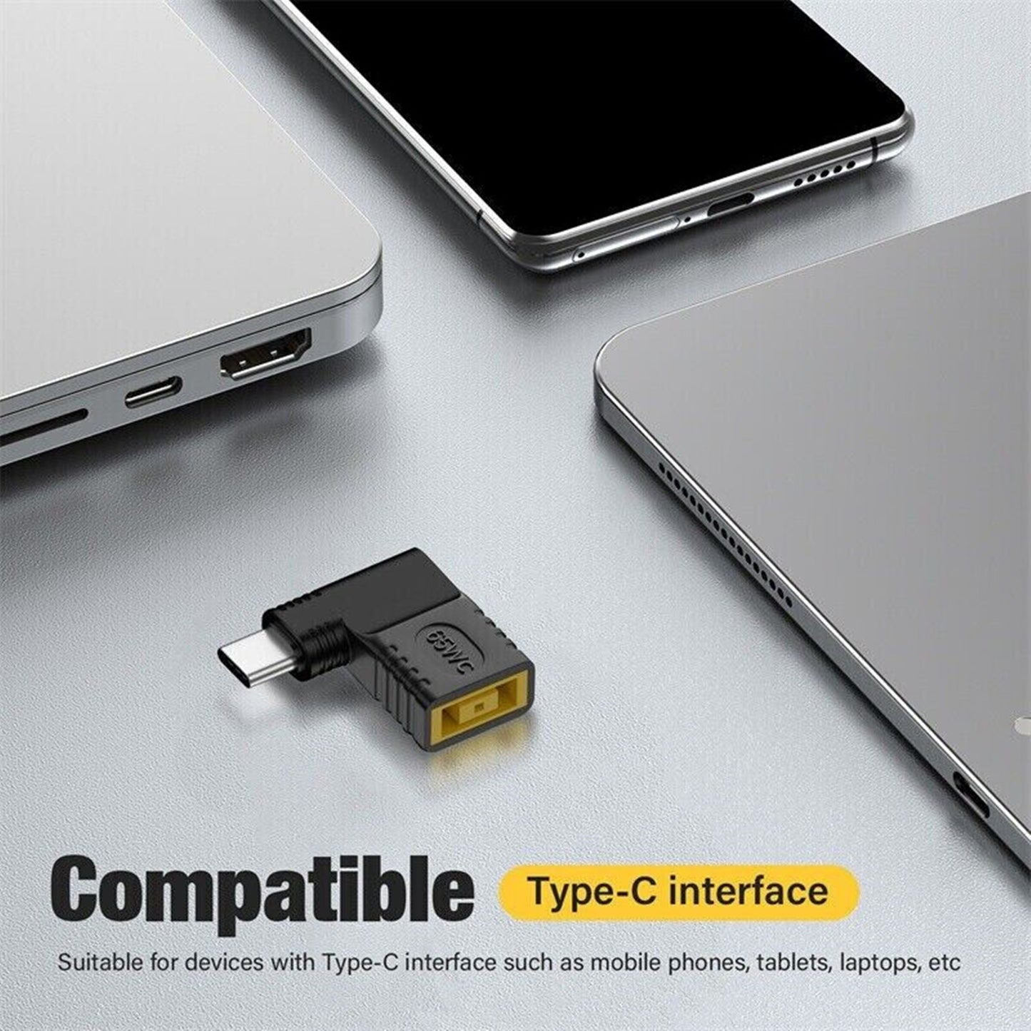 Elbow 65W USB C Type C To Power Charger Adapter Square Connector Part For Lenovo
