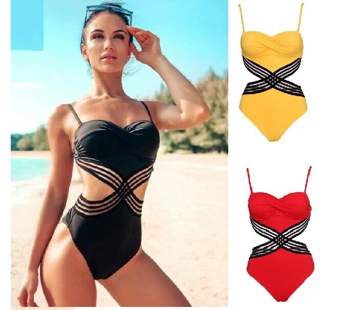 Women One-Piece Swimsuits Push Up Swimwear Patchwork Mesh Backless Bathing Suits