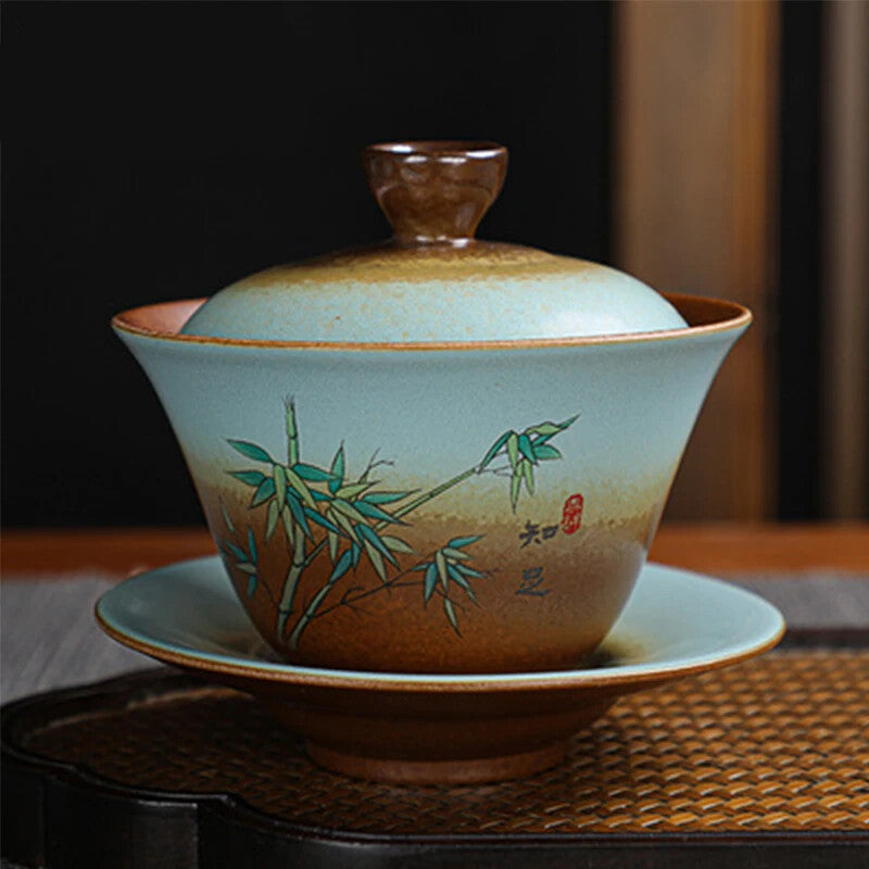 1pc Jingdezhen Ceramic Imitation Wood-fired Gaiwan Kungfu Tea Set Tea Bowl Cup