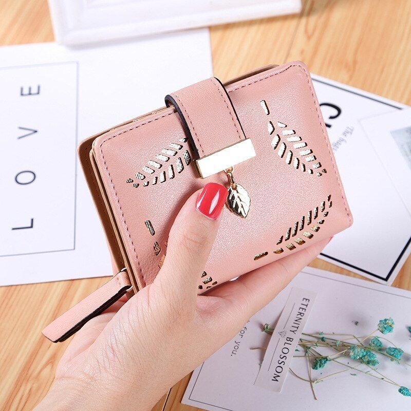 Fashion Hollow Leaf Wallet Casual Leather Pouch Zipper Card Bag Clutch Polyester