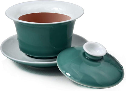 Porcelain Gaiwan 5oz/150ml Teacup Chinese Cover Bowl Tea Cup Lid Saucer Set