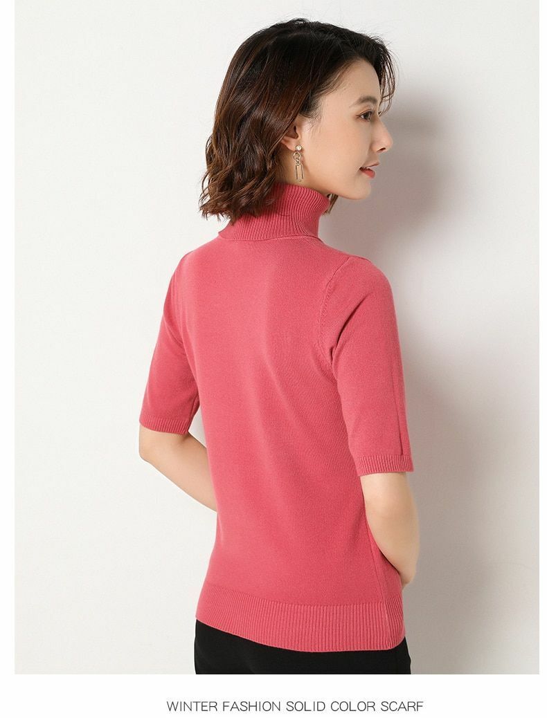 Women's Sweater Short Sleeve Cashmere Loose Turtleneck Bottoming Shirt Pullover