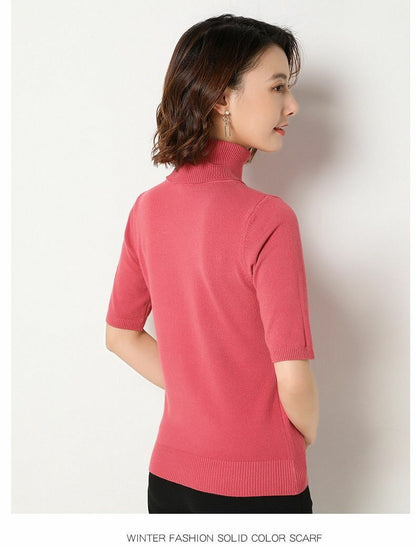 Women's Sweater Short Sleeve Cashmere Loose Turtleneck Bottoming Shirt Pullover