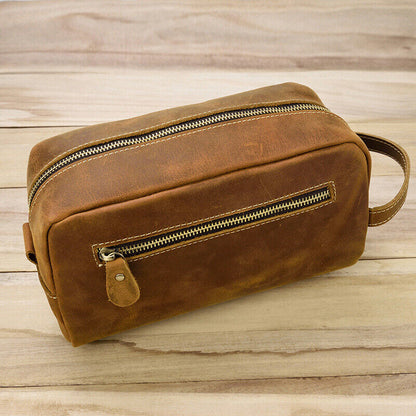 Men's Real Leather Large Clutch Purse Bags Vintage Brown Handbag Zipper Wallets
