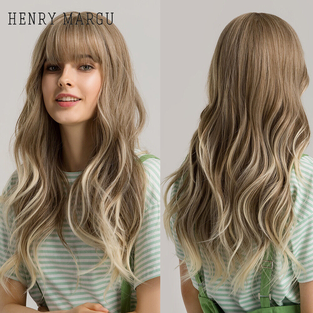 Long Wavy Wigs with Bangs Cosplay Party Synthetic Hair Wigs for Black Women