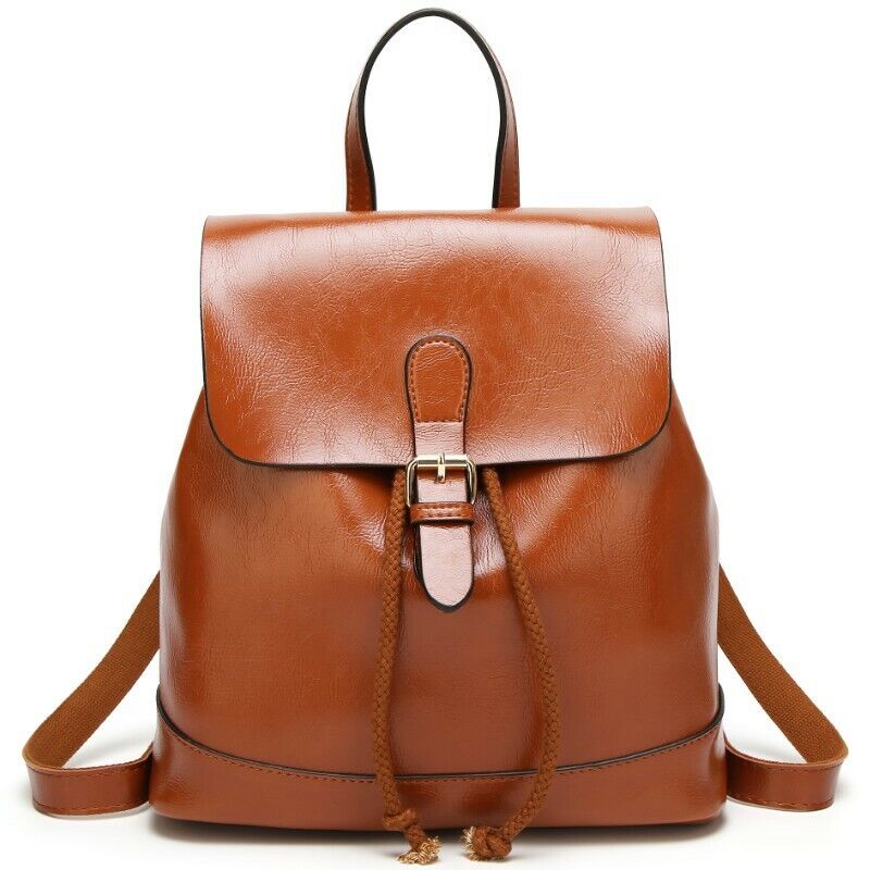 Genuine Leather Women's Drawstring Backpack Travel Bag Oil wax Leather Rucksack