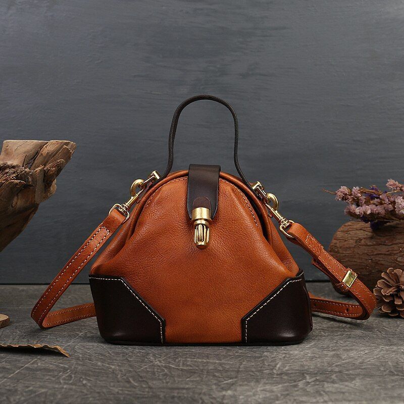 Vintage Shoulder Bag Genuine Leather Bag Retro Handbag Crossbody Purse Polyester