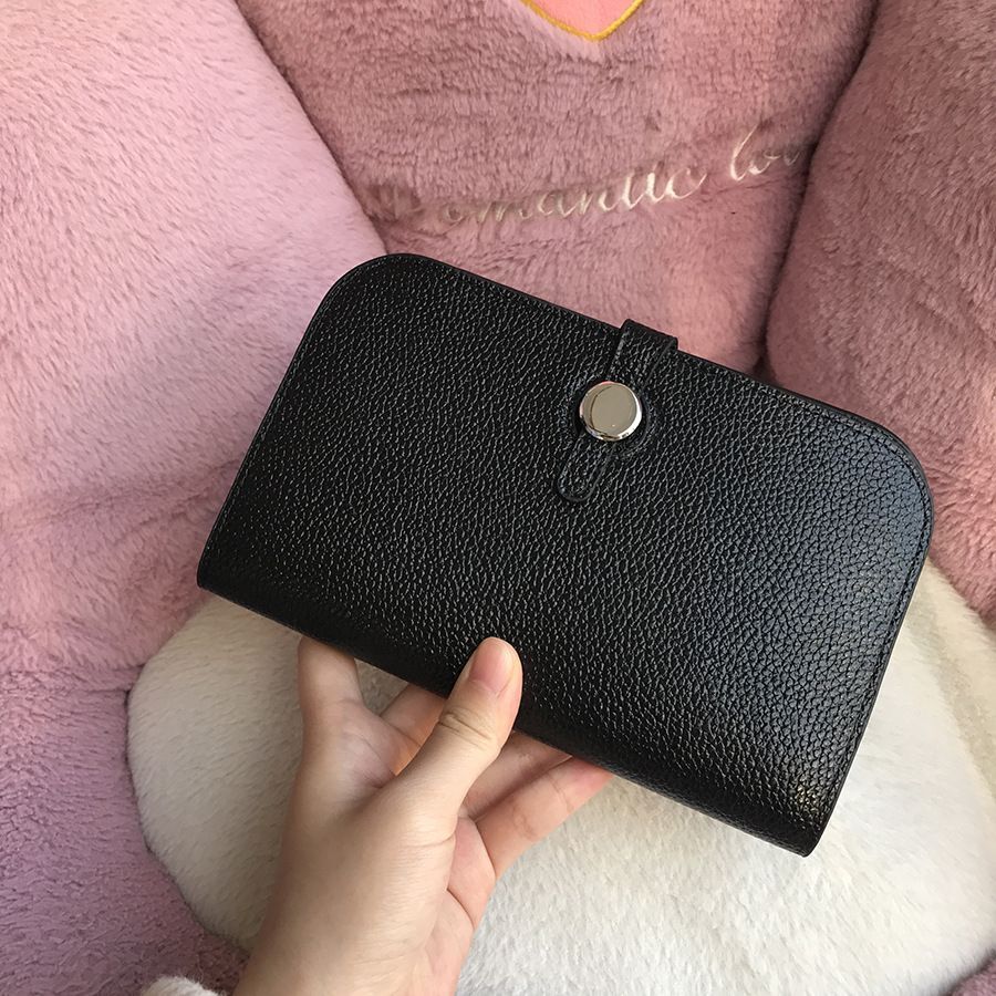 Wallets Purse Cowhide Leather Money Bags Card Holder Coin Hasp Purse 12*2*19.5CM