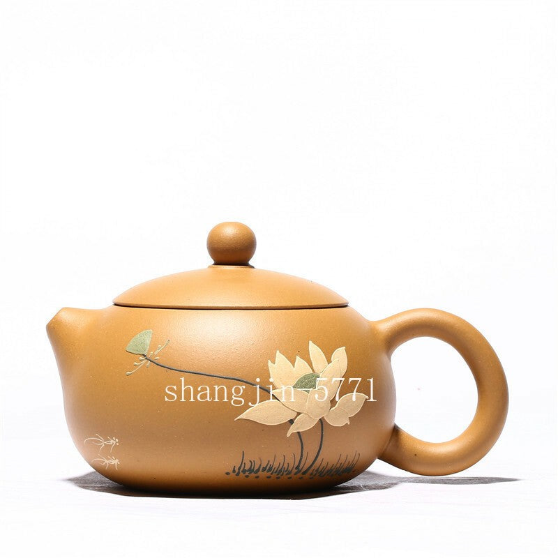Yixing Zisha Duan Clay Tea Pot Floral Relief Handmade Xishi Pot Marked Pot