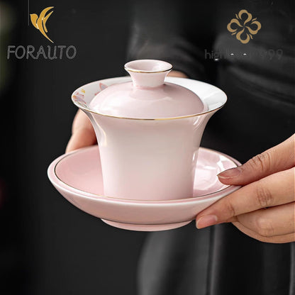 Jade Ceramics Gaiwan Teacup 140ml 4.5oz Light Pink Kungfu Tea Set
