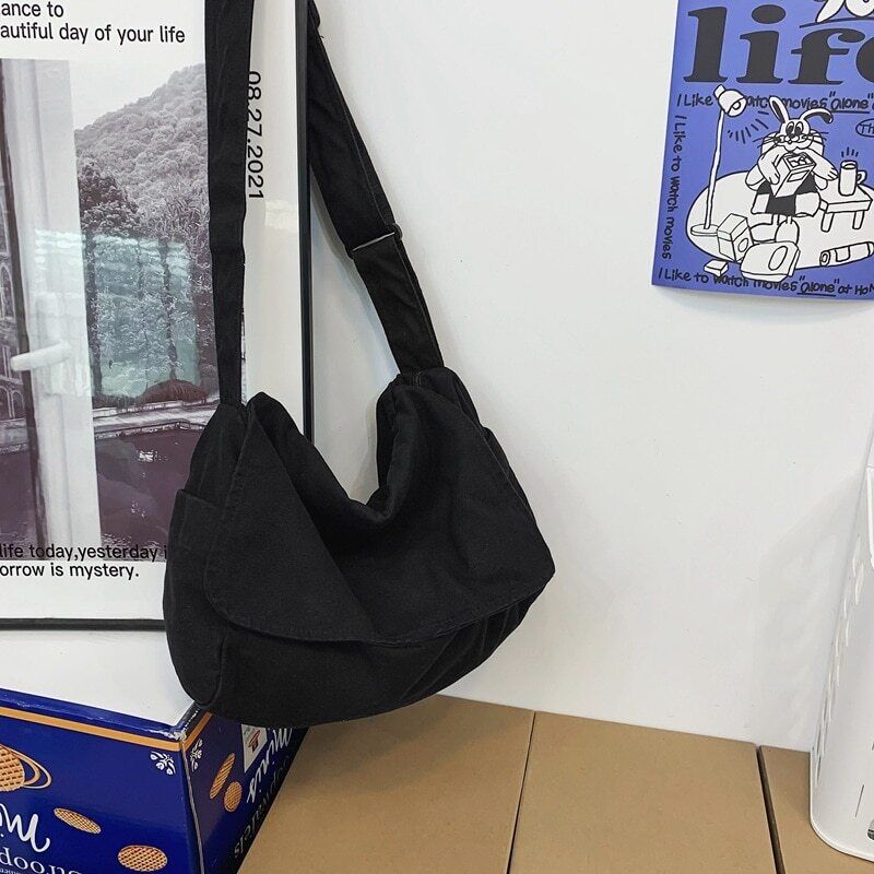 Canvas Fabric Shoulder Bag Student Medium Size School Book Laptop Bag