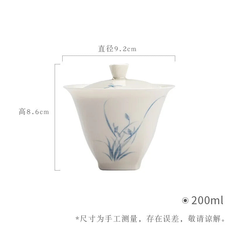 Hand-painted Orchid Gaiwan Cover Bowl Ceramic Tea Making Bowl Chinese Tea Cup
