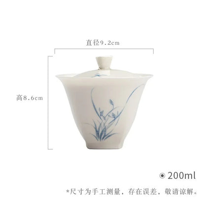 Hand-painted Orchid Gaiwan Cover Bowl Ceramic Tea Making Bowl Chinese Tea Cup