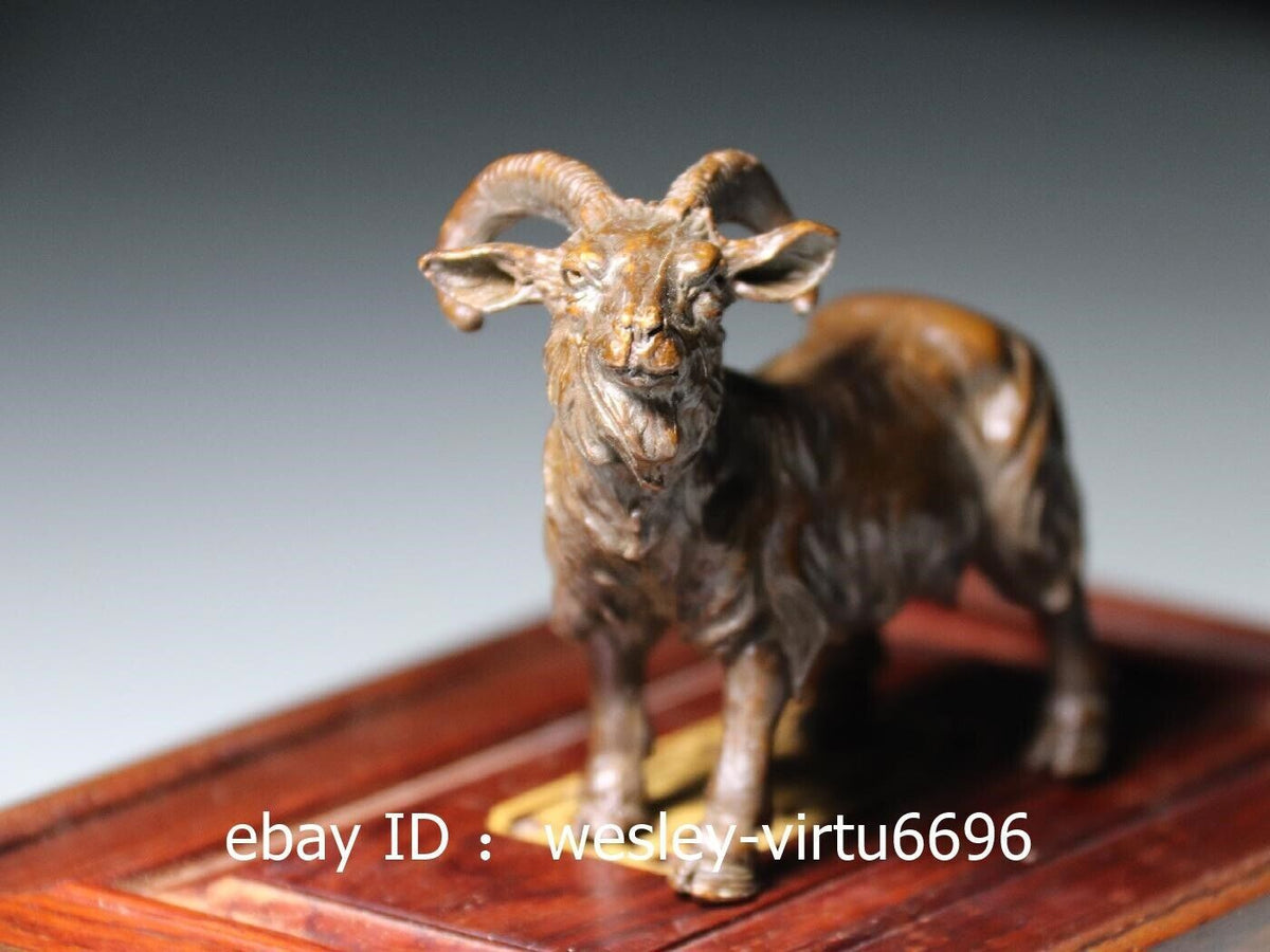 Chinese Dynasty Folk Old Antique Red Copper Animal Goat Sheep Art Statue 8cm