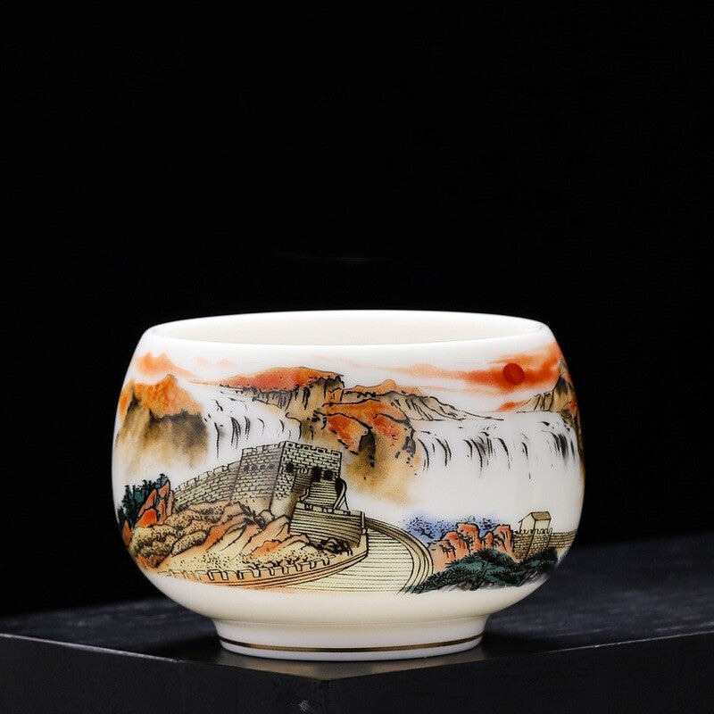 200ml Mug Fat Mutton Jade Porcelain Tea Cup Chinese Kungfu Master Cup Painted