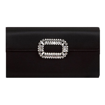 Women Black Evening Clutch Party Diamonds Shoulder Chain Purse Handbags Silk 1PC