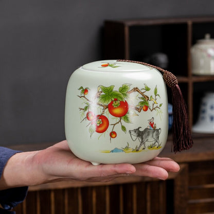 Chinese Canister Porcelain Jug With Lid Sealed For Loose Tea Small Size Ceramic