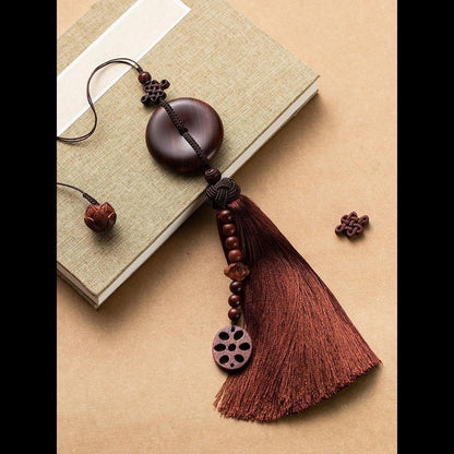 Red Sandalwood Peace Buckle Car Hanging 9.45in Wealth Tassel Pendant