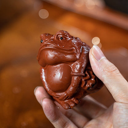 2.48" Chinese Yixing Purple Clay Tea Pet Ornaments Fortune Golden Toad Statue
