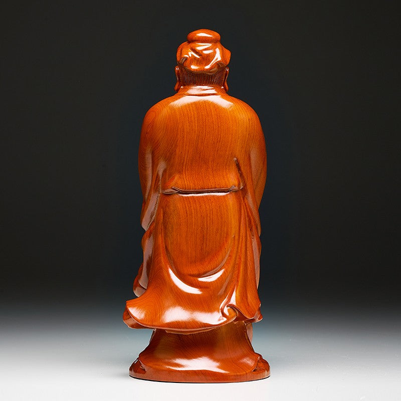 Chinese Rosewood Carved Confucius Statue Kongzi Sage Figure Sculpture Home Decor