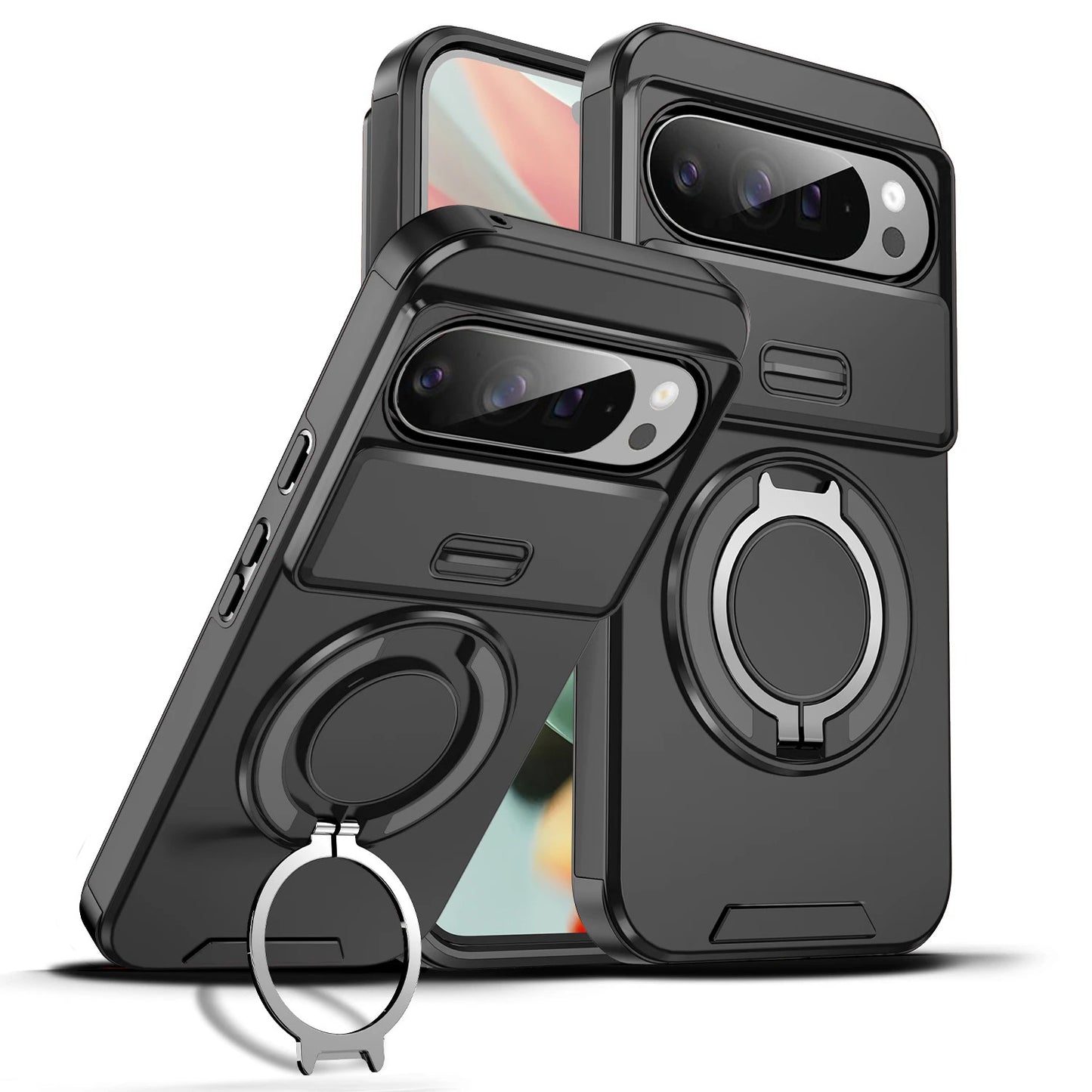 For Google Pixel 11Pro XL/10Pro XL Slide Camera Cover Ring Stand Protective Case