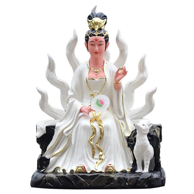 Resin Nine Tailed Fox Fairy Buddha Statues FengShui Accessories Home Decoration